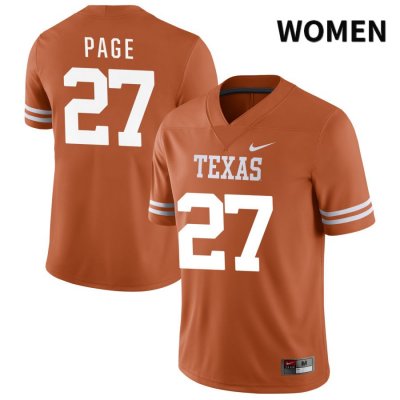 Texas Longhorns Women's #27 Colin Page Authentic Orange NIL 2022 College Football Jersey JDY00P4O